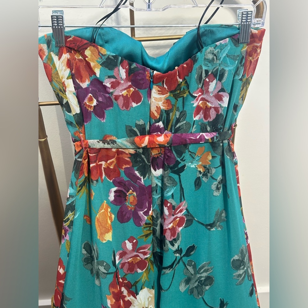 Lavender Brown Strapless Teal Floral Maxi Dress XS Boho Flowy NWT - Picture 5 of 9